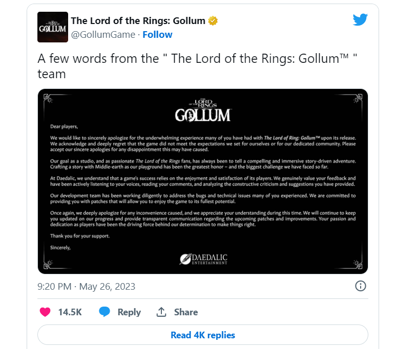 Daedalic Entertainment Sort Of Apologizes For Lord Of The Rings: Gollum 2023 3