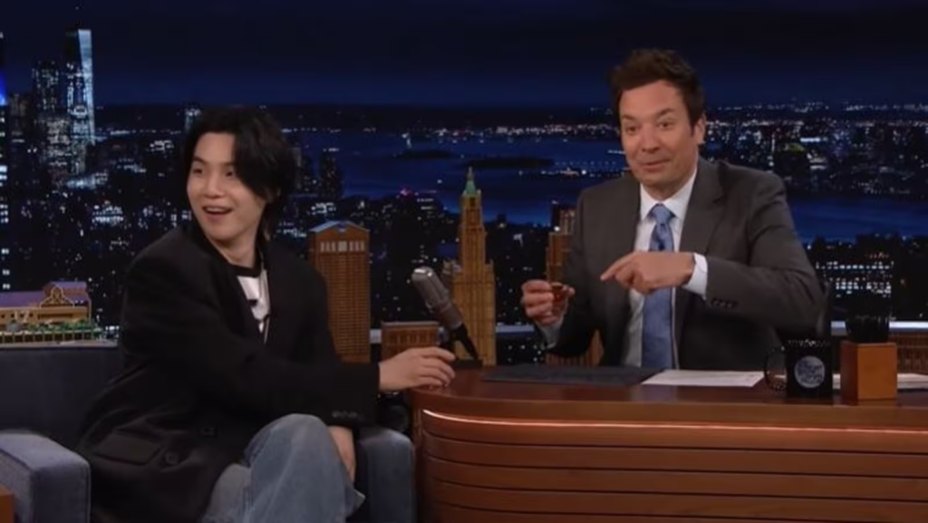 On Jimmy Fallon, Suga discusses BTS' pre-performance "shots" and plays Haegeum 2023 3