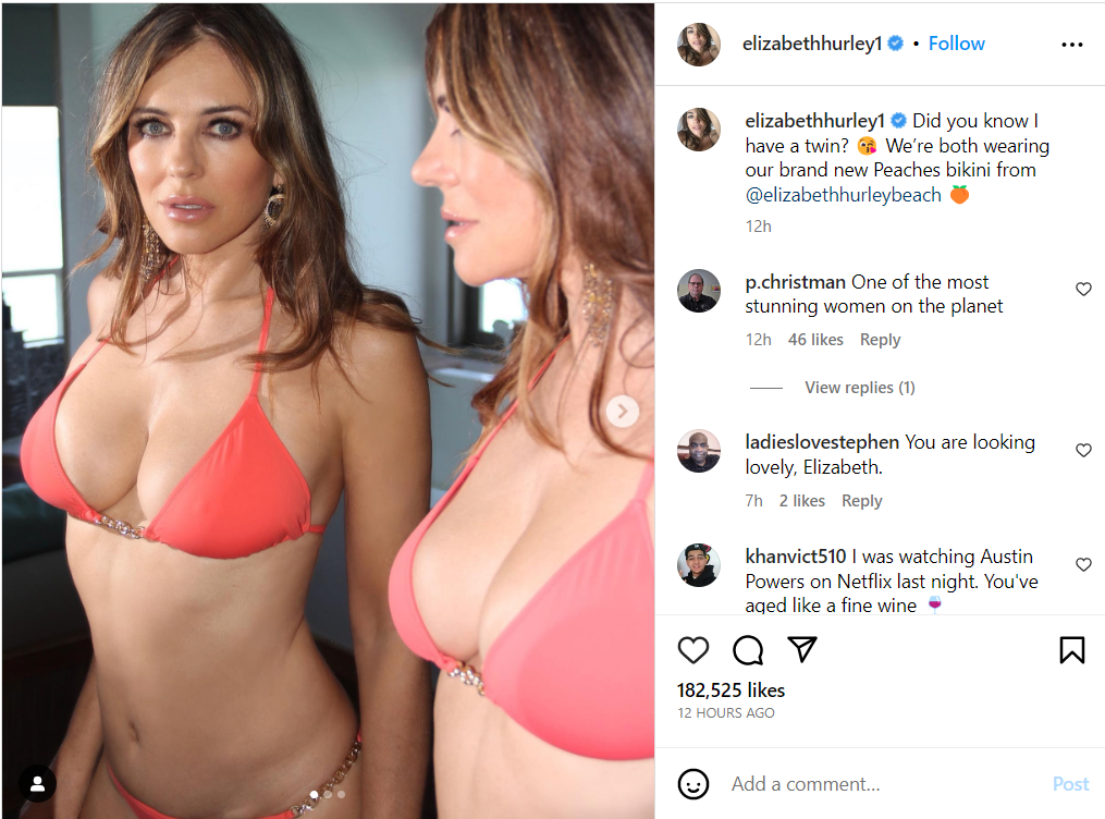 Elizabeth Hurley's chain-link bikini makes admirers double-take 2023 3